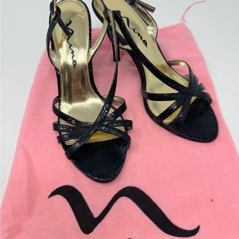 Nina Black Strappy Heels for Women